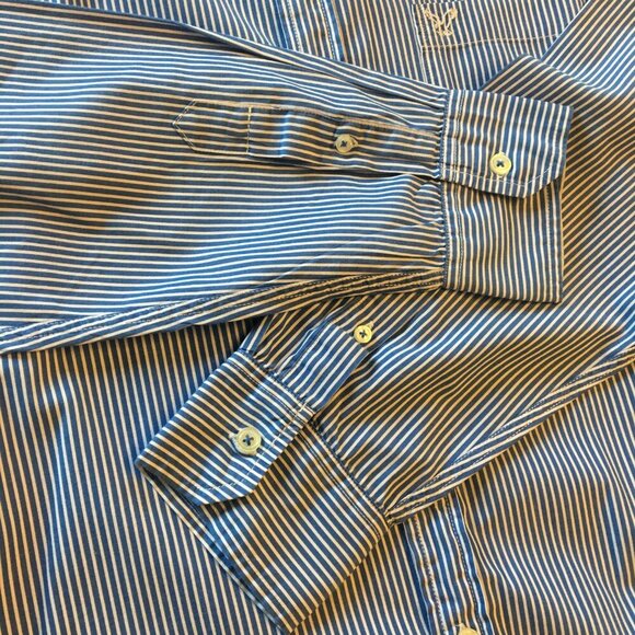 American Eagle Button Up Shirt Mens Large Blue White Stripe Vintage Fit - Picture 5 of 13